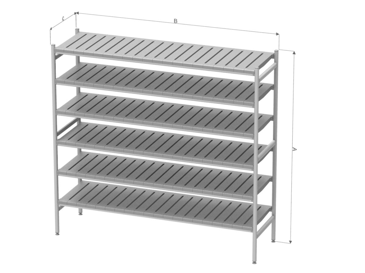 Scaffale a sei ripiani in alluminio e resina